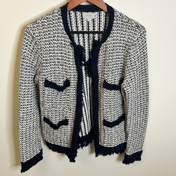 Jigsaw | Boucle Tweed Jacket | Fringe Detail | Navy | Size Small - Picture 5 of 13